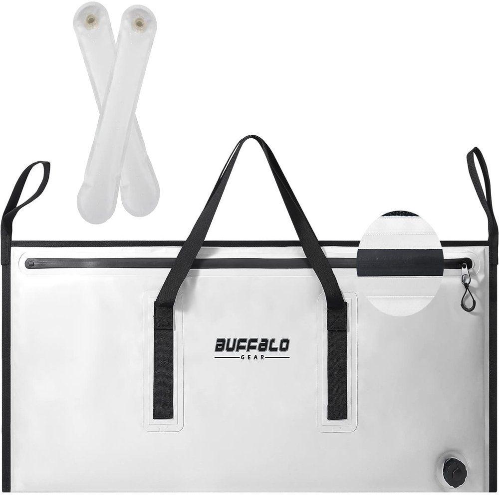 Buffalo Gear Insulated Fish Cooler Bag 40x18In,Leakproof Fish Kill Bag with 2 Reusable Cooler Ice Packs Large Portable Waterproof Fish Bag Keep Ice-cold More than 48 Hours (Watertight Zipper)