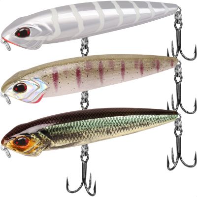 TRUSCEND Fishing Lures with BKK Hooks, Pencil Plopper Fishing Lures for Bass Catfish Pike Perch, Bass Bait Lure with Propeller Tail, Pencil Floating Lure