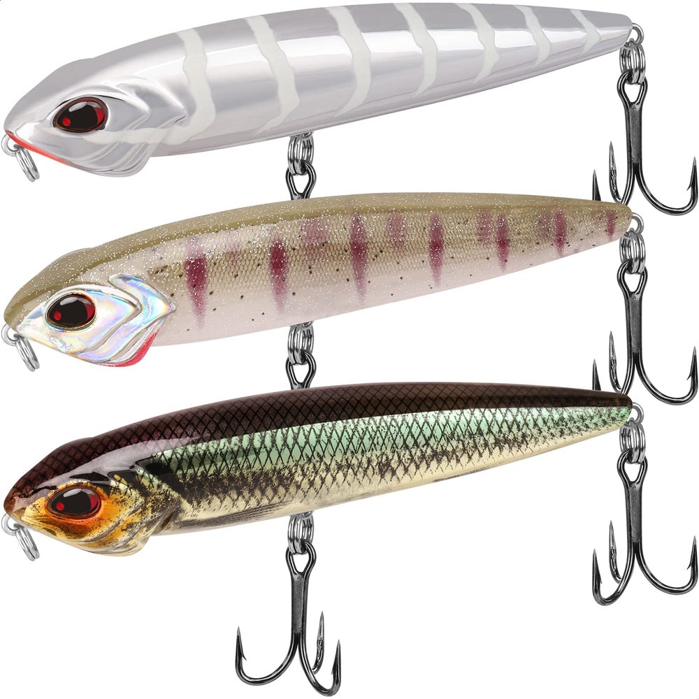TRUSCEND Fishing Lures with BKK Hooks, Pencil Plopper Fishing Lures for Bass Catfish Pike Perch, Bass Bait Lure with Propeller Tail, Pencil Floating Lure