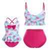 Mother and Daughter Swimwear Mommy and Me Bathing Suits High Waist Family Matching Swimsuit One Piece/Two-Pieces Falbala Bikini Monokini Set Hot Pink S view 1