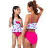 Mother and Daughter Swimwear Mommy and Me Bathing Suits High Waist Family Matching Swimsuit One Piece/Two-Pieces Falbala Bikini Monokini Set Hot Pink S view 2