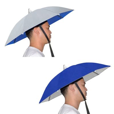 NEW-Vi Umbrella Hat Adult and Kids Folding Cap for Beach Fishing Golf Party Headwear (Silver and Blue 2PCS)