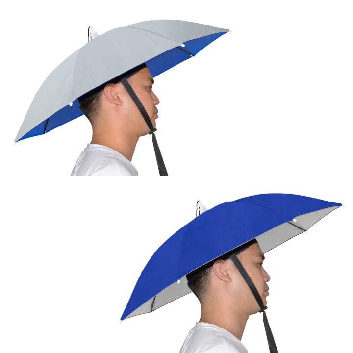 NEW-Vi Umbrella Hat Adult and Kids Folding Cap for Beach Fishing Golf Party Headwear (Silver and Blue 2PCS)