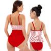 Mother and Daughter Swimwear Mommy and Me Bathing Suits High Waist Family Matching Swimsuit One Piece/Two-Pieces Falbala Bikini Monokini Set red Stripes M view 2