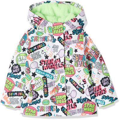 Amazon Essentials Disney | Marvel | Star Wars | Frozen | Princess Girls' Warm Puffer Coat (Previously Spotted Zebra), Star Wars Scribble, Medium