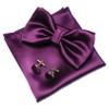 JEMYGINS Purple Bow Tie Pre-tied Silk Bowtie and Pocket Square Cufflinks Sets for Men view 1