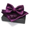 JEMYGINS Purple Bow Tie Pre-tied Silk Bowtie and Pocket Square Cufflinks Sets for Men view 3
