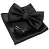 JEMYGINS Black Bow Tie Pre-tied Silk Bowtie and Pocket Square Cufflinks Sets for Men view 1