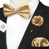 JEMYGINS Champagne Bow Tie Pre-tied Silk Bowtie and Pocket Square Cufflinks Sets for Men view 2