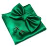 JEMYGINS Green Bow Tie Pre-tied Silk Bowtie and Pocket Square Cufflinks Sets for Men view 1
