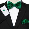 JEMYGINS Green Bow Tie Pre-tied Silk Bowtie and Pocket Square Cufflinks Sets for Men view 2