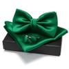 JEMYGINS Green Bow Tie Pre-tied Silk Bowtie and Pocket Square Cufflinks Sets for Men view 3