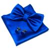 JEMYGINS Royal Blue Bow Tie Pre-tied Silk Bowtie and Pocket Square Cufflinks Sets for Men view 1
