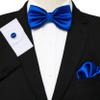 JEMYGINS Royal Blue Bow Tie Pre-tied Silk Bowtie and Pocket Square Cufflinks Sets for Men view 2