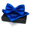 JEMYGINS Royal Blue Bow Tie Pre-tied Silk Bowtie and Pocket Square Cufflinks Sets for Men view 3