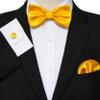 JEMYGINS Yellow Bow Tie Pre-tied Silk Bowtie and Pocket Square Cufflinks Sets for Men view 2