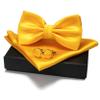 JEMYGINS Yellow Bow Tie Pre-tied Silk Bowtie and Pocket Square Cufflinks Sets for Men view 3