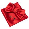 JEMYGINS Red Bow Tie Pre-tied Silk Bowtie and Pocket Square Cufflinks Sets for Men view 1