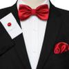 JEMYGINS Red Bow Tie Pre-tied Silk Bowtie and Pocket Square Cufflinks Sets for Men view 2