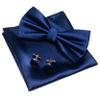 JEMYGINS Navy Blue Bow Tie Pre-tied Silk Bowtie and Pocket Square Cufflinks Sets for Men view 1