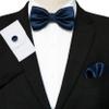 JEMYGINS Navy Blue Bow Tie Pre-tied Silk Bowtie and Pocket Square Cufflinks Sets for Men view 2