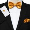 JEMYGINS Gold Bow Tie Pre-tied Silk Bowtie and Pocket Square Cufflinks Sets for Men view 2