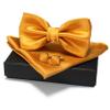 JEMYGINS Gold Bow Tie Pre-tied Silk Bowtie and Pocket Square Cufflinks Sets for Men view 3