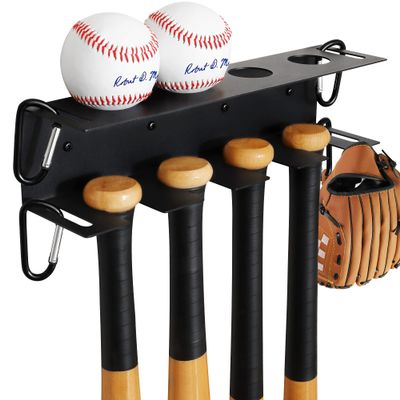 MIUONO Baseball Bat Wall Mount, Baseball Holder and Bat Rack Mount on Wall for Display, Fence Dugout Organizer Heavy Duty Steel for Long Time Usage