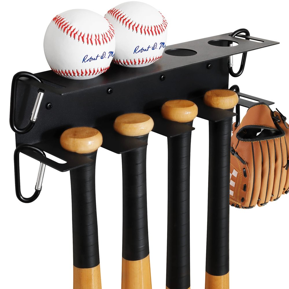 MIUONO Baseball Bat Wall Mount, Baseball Holder and Bat Rack Mount on Wall for Display, Fence Dugout Organizer Heavy Duty Steel for Long Time Usage