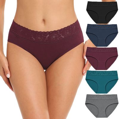 RHYFF Womens Underwear Cotton Hipster Panties Lace Soft Bikini Panty Ladies Stretch Full Briefs 5 Pack S-XL(R6004M-Dark)