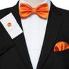 JEMYGINS Orange Bow Tie Pre-tied Silk Bowtie and Pocket Square Cufflinks Sets for Men view 2