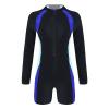 CHICTRY Women Solid Color Long Sleeve Zip Up Shorty Wetsuit UPF 50+ Rashguard Shirts Swimsuit Black&Royal Blue Large