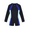 CHICTRY Women Solid Color Long Sleeve Zip Up Shorty Wetsuit UPF 50+ Rashguard Shirts Swimsuit Black&Royal Blue Large view 3