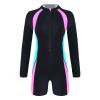 CHICTRY Women Solid Color Long Sleeve Zip Up Shorty Wetsuit UPF 50+ Rashguard Shirts Swimsuit Pink&Blue Large view 1