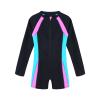 CHICTRY Women Solid Color Long Sleeve Zip Up Shorty Wetsuit UPF 50+ Rashguard Shirts Swimsuit Pink&Blue Large view 3