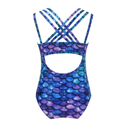 CHICTRY Kids Girls Digital Crisscross Cutout Back One Piece Ballet Leotard Gymnastics Bodysuit Colorful Fish Scales 10 Years