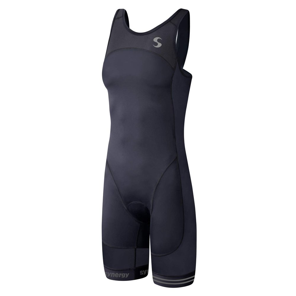 Synergy Women's Tri Suit - One Piece Triathlon Open Back Trisuit (Solid Black, Large)