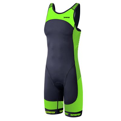 Synergy Women's Tri Suit - One Piece Triathlon Open Back Trisuit (Black/Citrus Lime, X-Small)