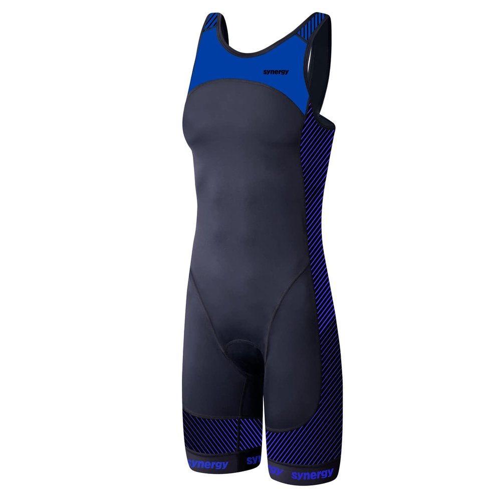 Synergy Women's Tri Suit - One Piece Triathlon Open Back Trisuit (Black/Ocean, X-Small)