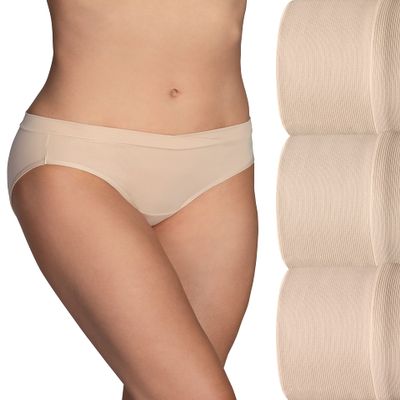 Vanity Fair Women's Beyond Comfort Silky Stretch Bikini Panty - 3 Pack 18391, Damask Neutral x3, 7