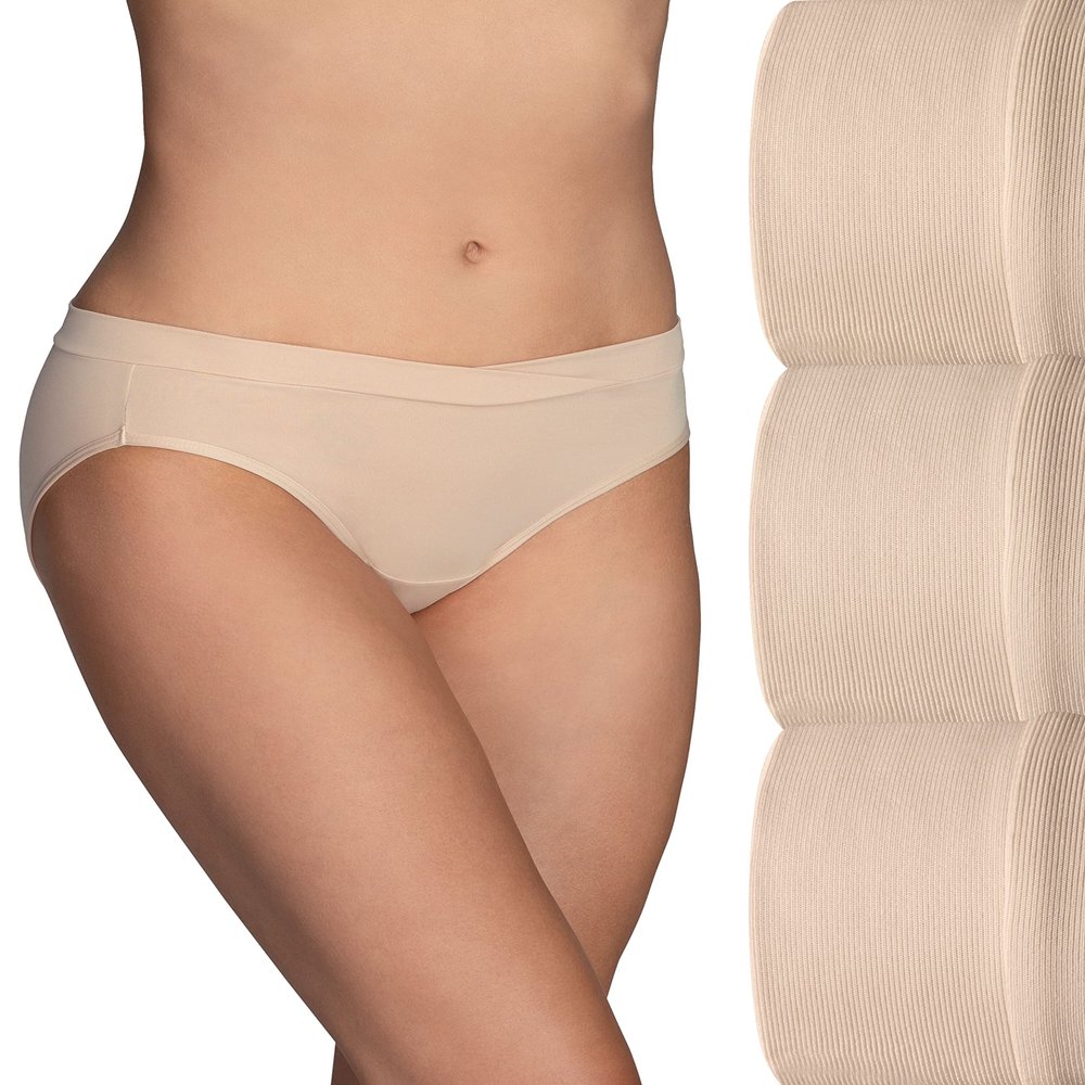 Vanity Fair Women's Beyond Comfort Silky Stretch Bikini Panty - 3 Pack 18391, Damask Neutral x3, 7