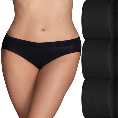 Vanity Fair womens Beyond Comfort Silky Stretch Panties Underwear, Bikini - 3 Pack Black/Black/Black, 5 US