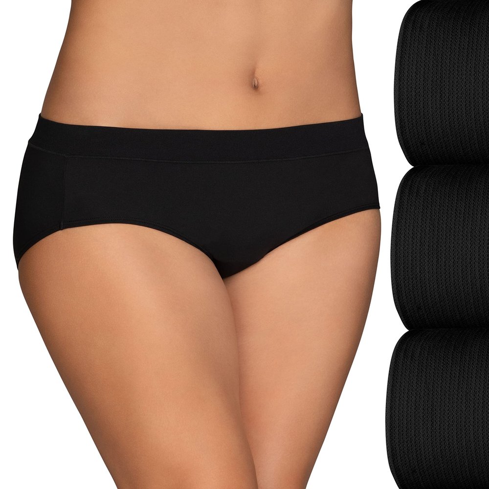 Vanity Fair Women's Beyond Comfort Seamless Waist Panties, Hipster - Black/Black/Black, 6