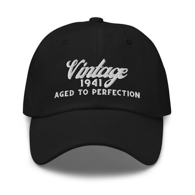 1941 80 Year Old Birthday Hat - Vintage 1941 Aged to Perfection- Hat for Man Woman - 80th Birthday Retro Gift Idea Black