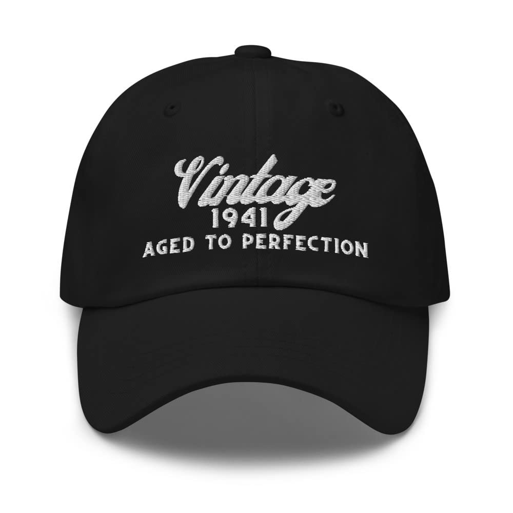 1941 80 Year Old Birthday Hat - Vintage 1941 Aged to Perfection- Hat for Man Woman - 80th Birthday Retro Gift Idea Black
