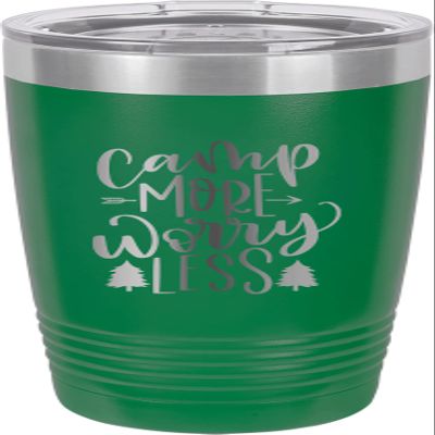 CustomGiftsNow Camp More Worry Less - Camping Stainless Steel Double-Wall Insulated Tumbler 20-Ounce Truck Car Travel Coffee Cup Mug with Lid
