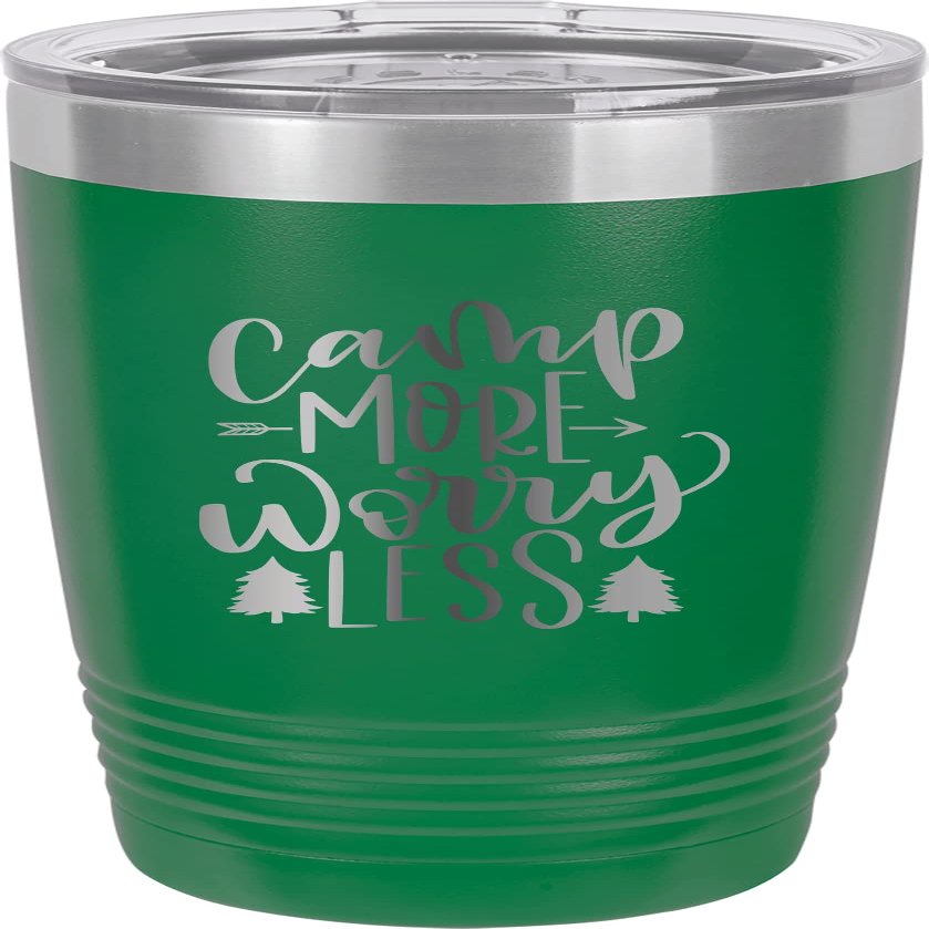CustomGiftsNow Camp More Worry Less - Camping Stainless Steel Double-Wall Insulated Tumbler 20-Ounce Truck Car Travel Coffee Cup Mug with Lid