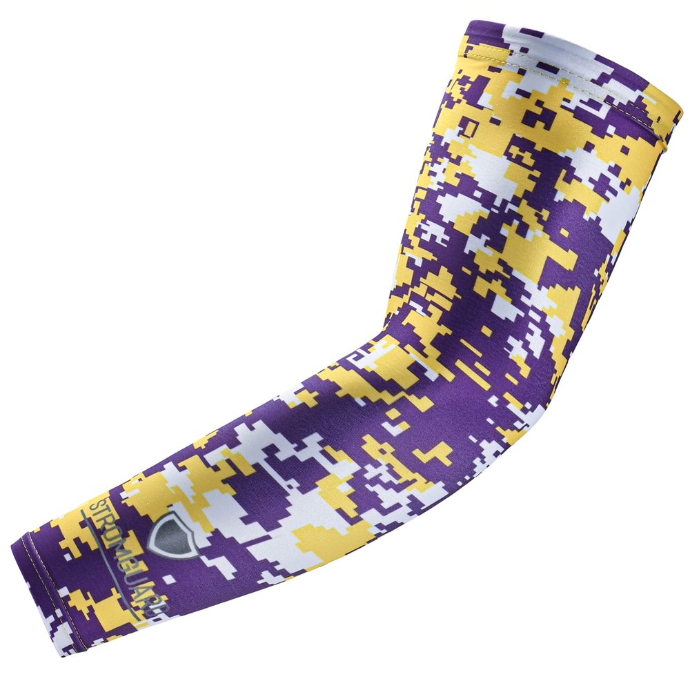 Stromguard Compression Sports Arm Sleeve Digital Camo Baseball Football Basketball - (One Arm Sleeve) (Adult Large, #21 - Purple-Yellow-White)