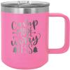 CustomGiftsNow Camp More Worry Less - Camping Stainless Steel Double-Wall Insulated 15-Ounce Truck Car Travel Coffee Cup Tumbler Mug with Handle, Sliding Lid view 1