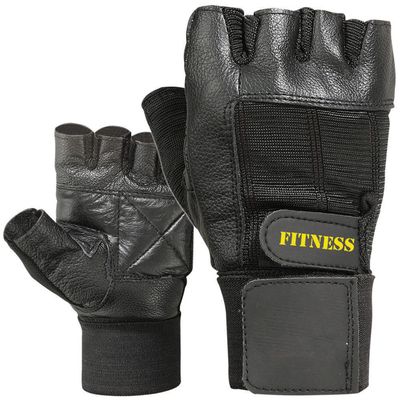 Cowhide Leather Fitness Wrist Support Weight Lifting Fingerless Gym Gloves (Small)